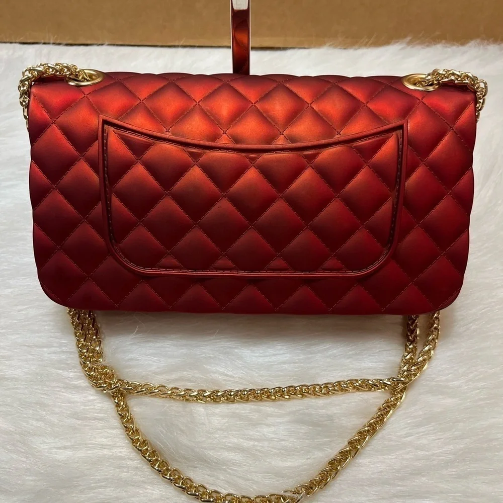 Jelly Box Fashion Crossbody Bag With Twist Lock Closure-Bold Red